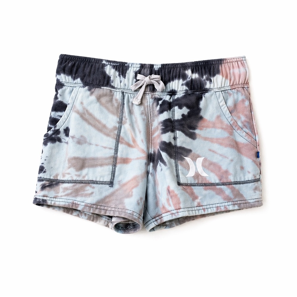 Hurley Y2K Tie Dye Lounge Shorts Pastel Blue Pink Drawstring Sweat Shorts XS